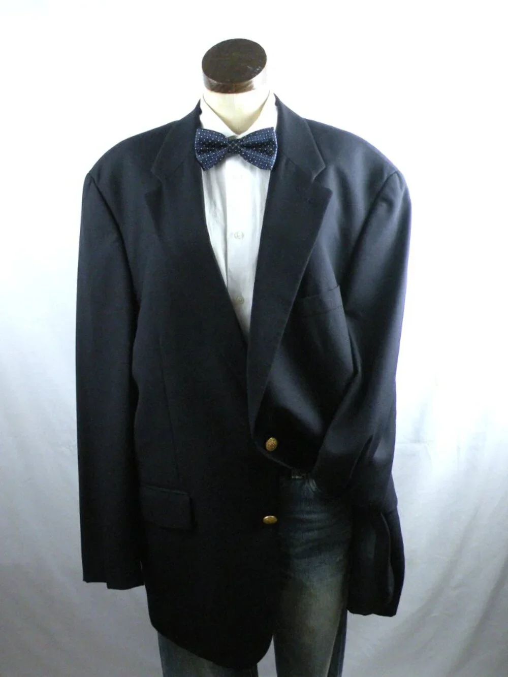 Vtg Chaps Ralph Lauren Navy Mens Gold Two Button Wool Blazer Size 46 Tall